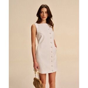NWT Commense Sleeveless Button detail a‎ line white Women's Dress Size small